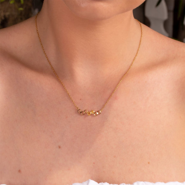 Collier Style Honeycomb Or Jaune 375 Emeraude