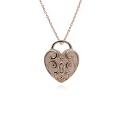Pendentif Classique Cadenas Cœur Torsadé Argent 925 Plaqué Or Rose et Charms Emeraude