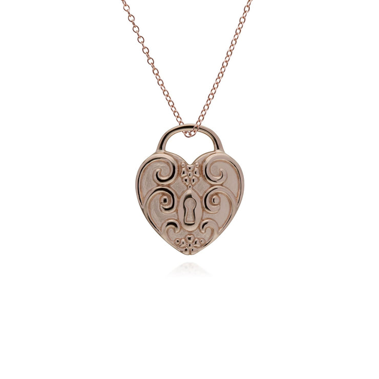 Pendentif Classique Cadenas Cœur Torsadé Argent 925 Plaqué Or Rose et Charms Emeraude
