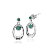 Pendentif et Boucles d'Oreilles Pendantes Classique Argent 925 Emeraude Ovale Halo serti Clos