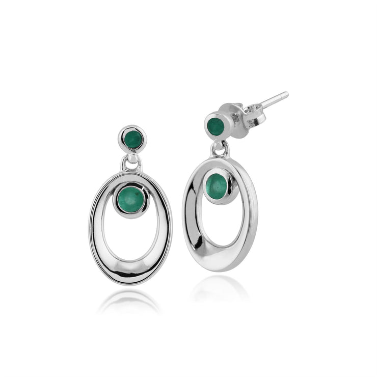 Pendentif et Boucles d'Oreilles Pendantes Classique Argent 925 Emeraude Ovale Halo serti Clos