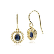 Boucles d'Oreilles Pendantes Halo Saphir et Marcassite