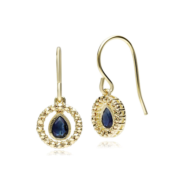 Boucles d'Oreilles Pendantes Halo Saphir et Marcassite