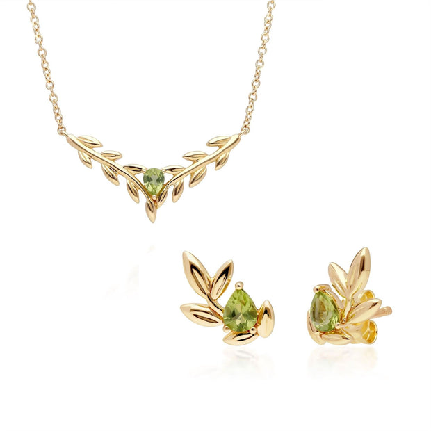 Collier et Boucles d'Oreilles Clou O Leaf Or Jaune 375 Péridot