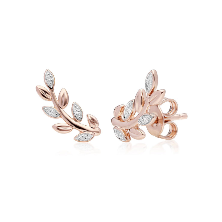 Bracelet et Boucles d'Oreilles Clou O Leaf Or Rose 375 Diamant