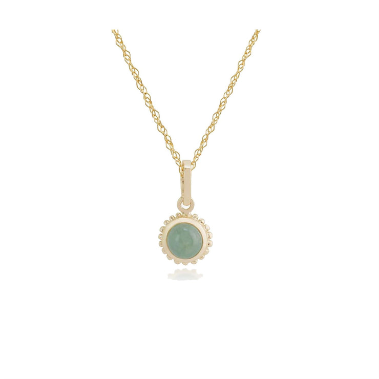 Pendentif Floral Or Jaune 375 jade Cabochon serti Clos
