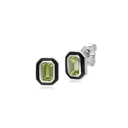 s Argent Sterling Peridot et Émail Noir Octogone Boucles D'Oreilles