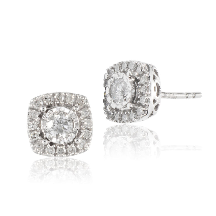 Boucles d'Oreilles Clou Classique Or Blanc 750 Diamant Style cluster