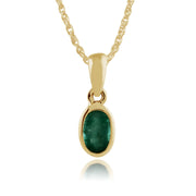 Pendentif et Boucles d'Oreilles Clou Classique Or Jaune 375 Emeraude ovale serti Clos