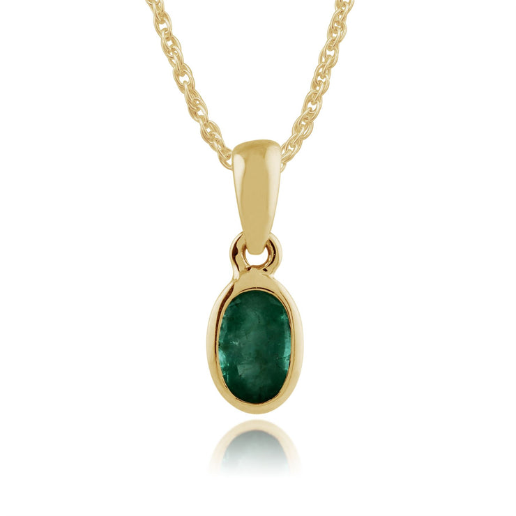 Pendentif et Boucles d'Oreilles Clou Classique Or Jaune 375 Emeraude ovale serti Clos