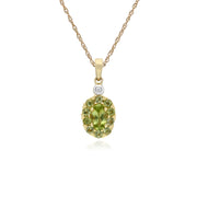 s 9 CT or Jaune Rond Peridot & Diamant Ovale Serti Pendentif sur 45cm Chaîne