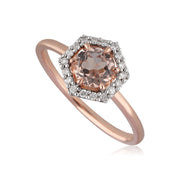 Bague Fiançailles Halo Or Rose 375 Morganite 0,556ct et Diamant