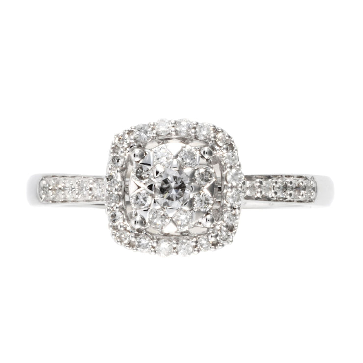 Gemondo 18ct Or Blanc 0.33ct Diamant Auréole Bague Grappe