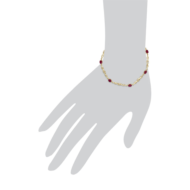 9 ct or Jaune Ovale Rubis et Diamant 18cm Tennis Bracelet