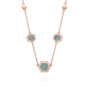 Collier Chaîne Flat Slice Hexagone Argent 925 Plaqué Or Rose Amazonite