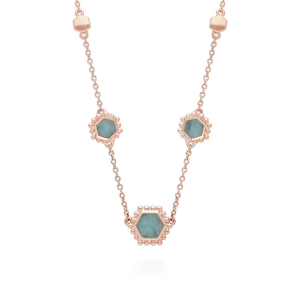 Collier Chaîne Flat Slice Hexagone Argent 925 Plaqué Or Rose Amazonite