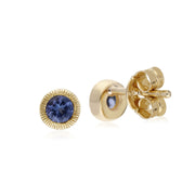 Tanzanite Boucles D'Oreilles, 9 CT or Jaune Tanzanite Pierre Unique Rond Milgrain Boucles D'Oreilles