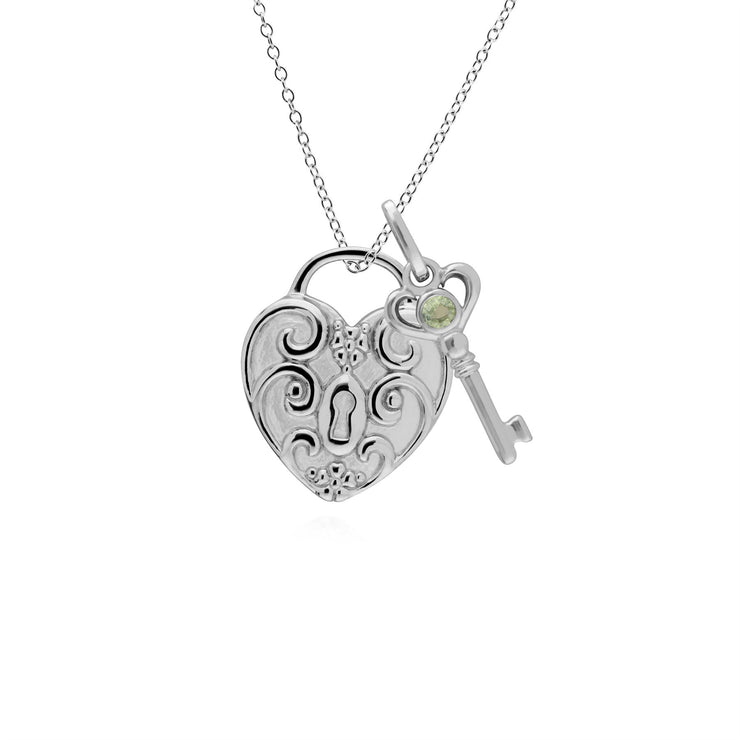 Pendentif Classique Cadenas Cœur Torsadé Argent 925 et Charms Clé Péridot