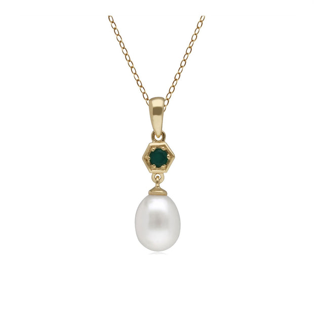 Pendentif Perle Moderne Or Jaune 375 Perle et Calcédoine Verte Teintée