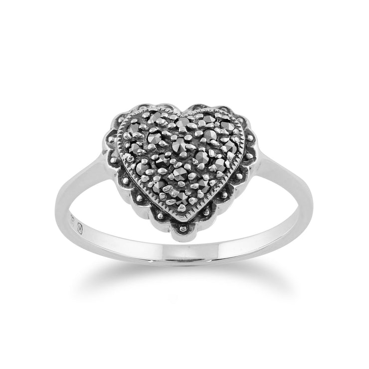 Gemondo Bague Coeur, Argent Massif 925 0,21 CT Étincelant Marcassite Forme Coeur Anneau