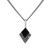 Collier et Boucles d'Oreilles Cerf Pendantes Volant Style Art Déco Argent 925 Onyx Noire et Marcassite