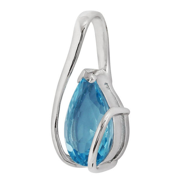 Pendentif Classique Or Blanc 375 Topaze Bleu Poire