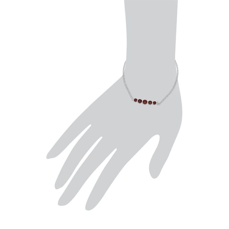 s Argent Sterling Cinq Pierre Grenade Rond Dégradé 19cm Bracelet