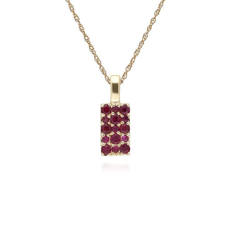 9 CT or Jaune Rubis Serti Panneau Pendentif sur 45cm Chaîne