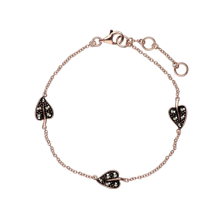 Plaqué or Rose Argent Sterling Feuille Marcassite 19cm Bracelet