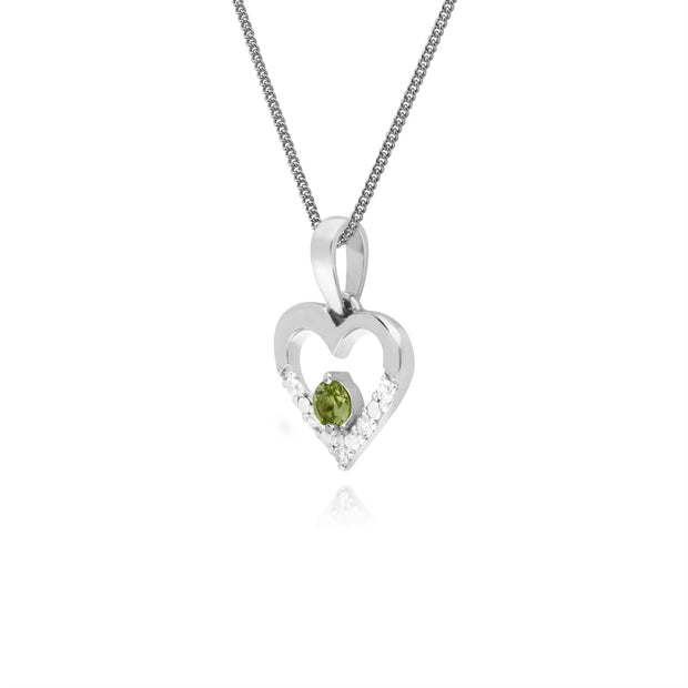 9 ct or Blanc Unique Péridot & Cœurs en Diamant Pendentif sur 45cm Chaîne