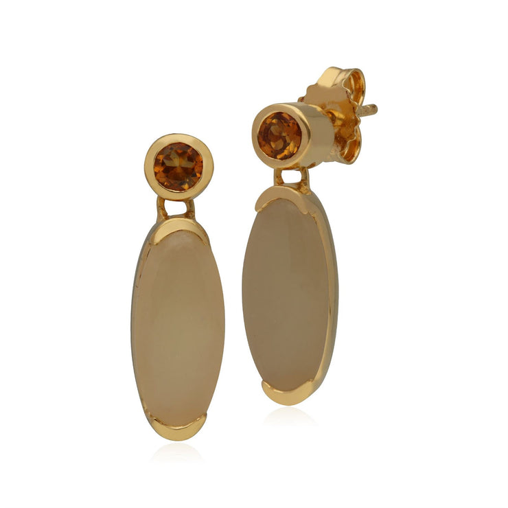 Boucles d'Oreilles Pendantes Kosmos Argent 925 Plaqué Or Opale et Citrine
