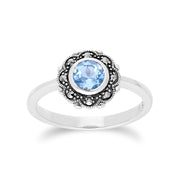 Gemondo Bague Topaze Bleu, Argent Topaze Bleu & Marcassite Art Nouveau Floral Bague - TOPAZE