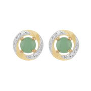Boucles d'Oreilles Clou Jade Classique Or Jaune 375 et Ear-Jacket Halo Diamant