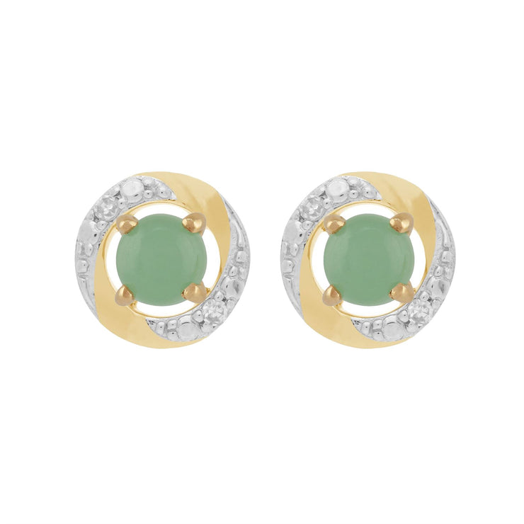 Boucles d'Oreilles Clou Jade Classique Or Jaune 375 et Ear-Jacket Halo Diamant