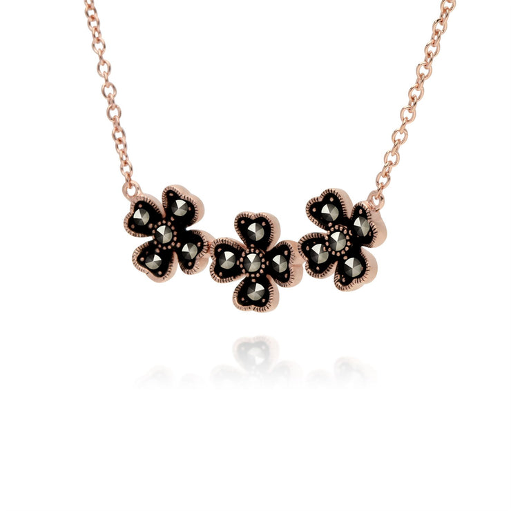 Plaqué or Rose Argent Sterling Marcassite Trèfle Motif 42cm Collier