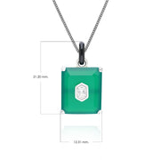 Pendentif Grand Deco en Email Noir, Calcédoine Verte et Topaze en Argent Sterling