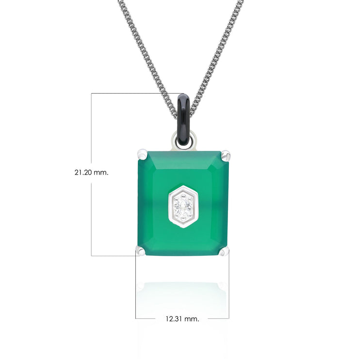 Pendentif Grand Deco en Email Noir, Calcédoine Verte et Topaze en Argent Sterling