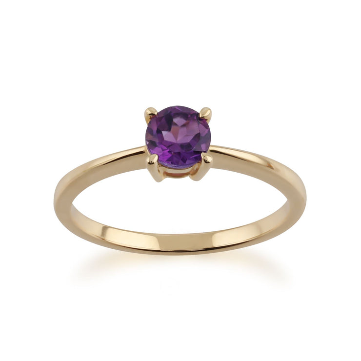 Gemondo Bague Amethyste, 9 Ct or Jaune Améthyste Coupe Ronde Bague Pierre Unique - Améthyste