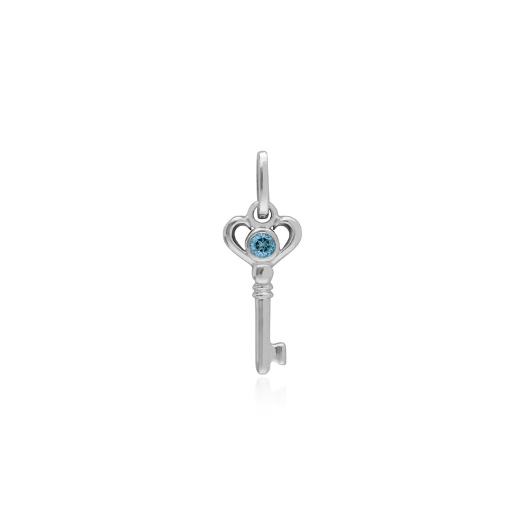 Pendentif Classique Cadenas Cœur Argent 925 et Charms Clé Topaze Bleue