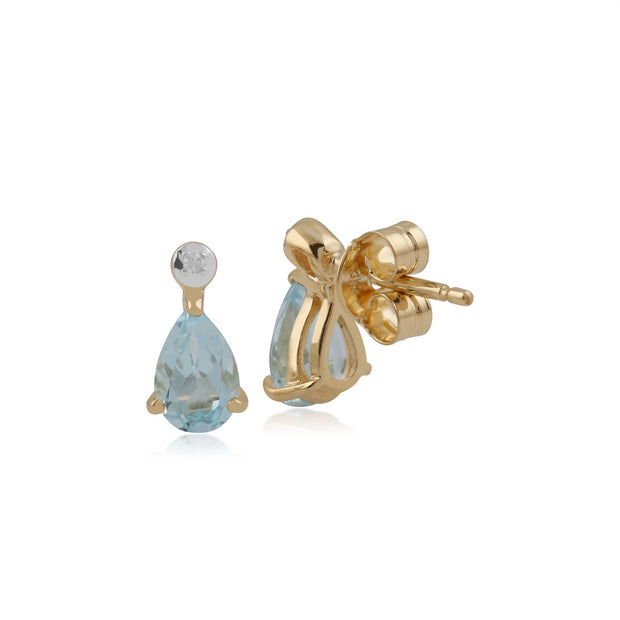 Boucles d'Oreilles Pendantes Classique Or Jaune 375 Aigue-Marine Poire et Diamant