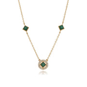 Collier Classique Or Jaune 925 Emeraude Carrée et Diamant Style Halo