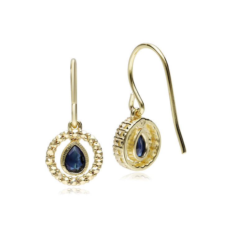 Boucles d'Oreilles Pendantes Halo Saphir et Marcassite