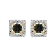Boucles d'Oreilles Clou Topaze Mystique Classique Or Jaune 375 et Ear-Jacket Carré Diamant