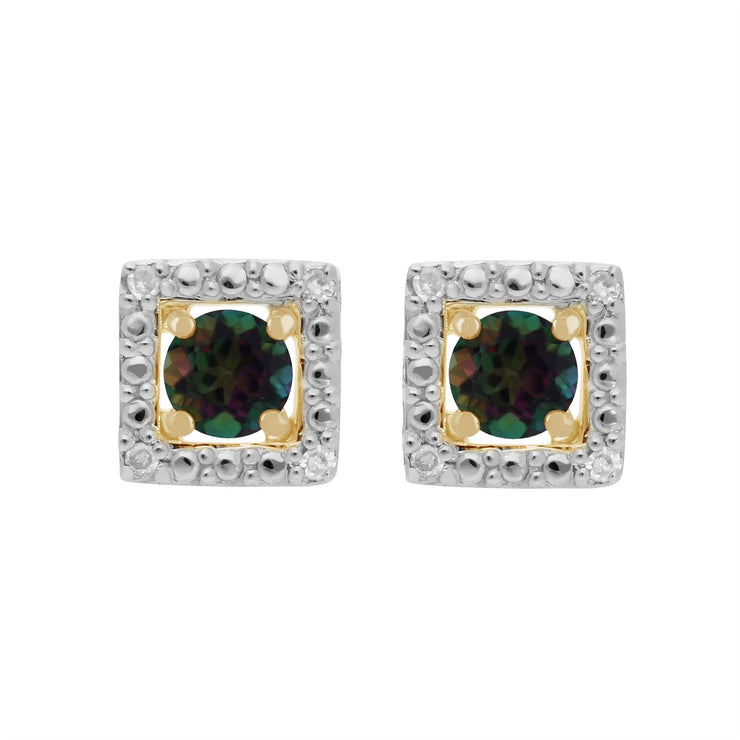 Boucles d'Oreilles Clou Topaze Mystique Classique Or Jaune 375 et Ear-Jacket Carré Diamant