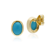 Boucles d'Oreilles Clou Classique Or Jaune 375 Turquoise Ovale