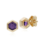 Améthyste Boucles D'Oreilles, 9 CT or Jaune Améthyste Hexagone Boucles D'Oreilles
