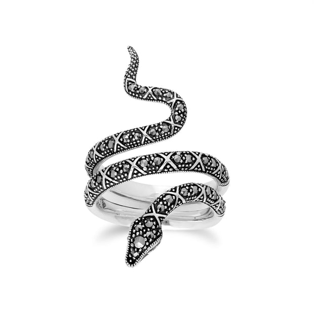 Bague Serpent Style Art Nouveau Argent 925 avec Marcassite