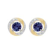Boucles d'Oreilles Clou Tanzanite Classique Or Blanc 375 et Ear-Jacket Halo Diamant Or Jaune 375