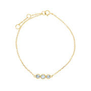 Aigue-Marine Bracelet, 9 CT or Jaune Aigue-Marine Triple Stone Round Milgrain 19cm Bracelet