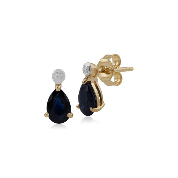 Boucles d'Oreilles Pendantes Classique Or Jaune 375 Saphir Poire et Diamant